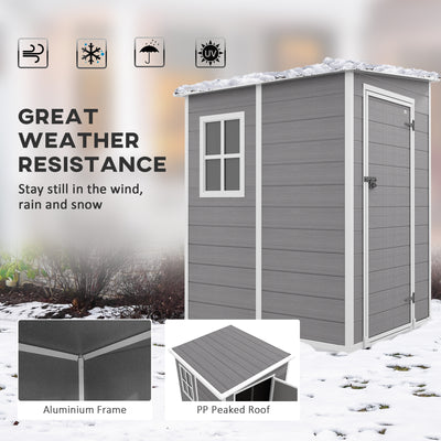 Outsunny 4'x5' Garden Storage Shed, Lean to Shed, Lockable Garden Shed with Window, Vent and Plastic Roof, Grey 