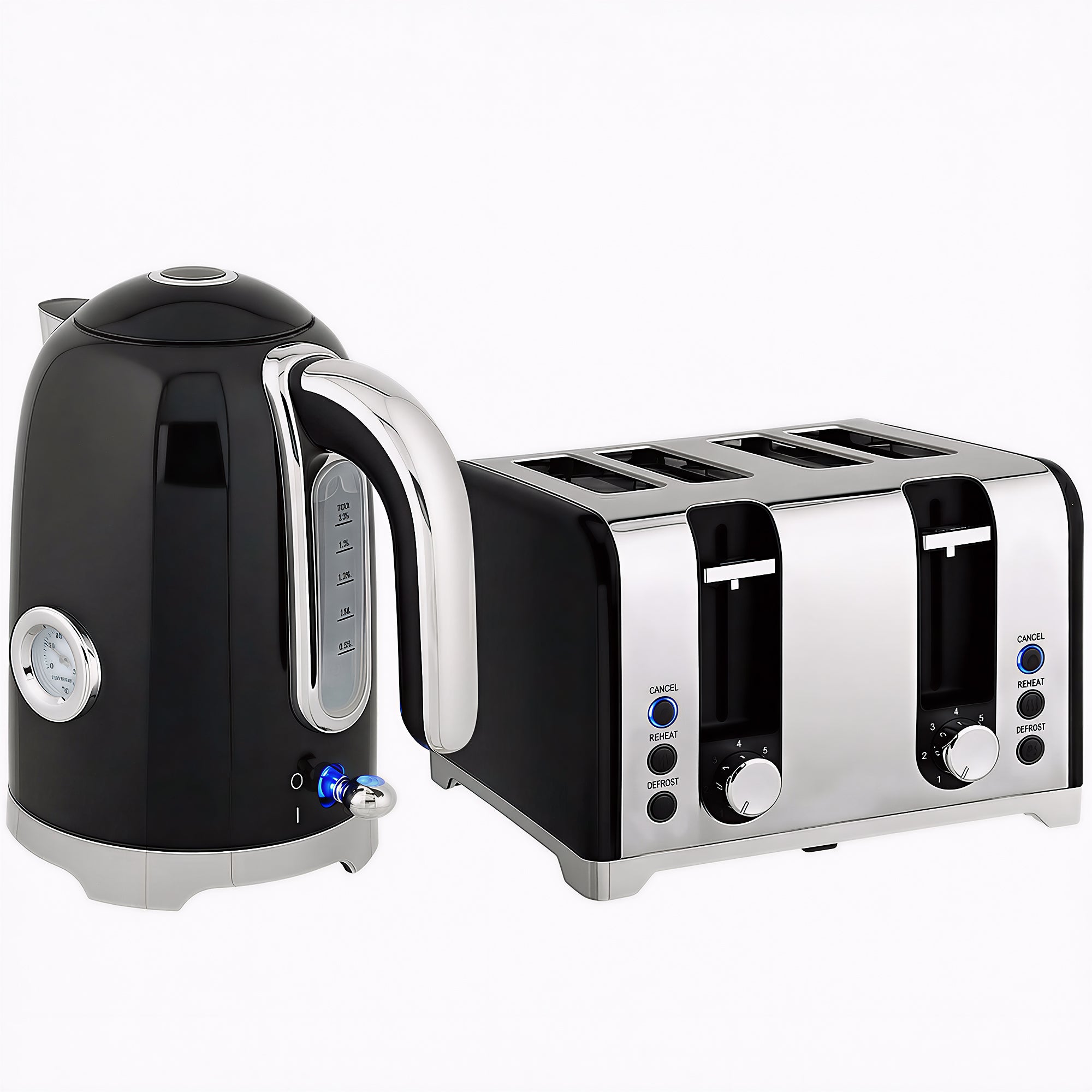 HOMCOM Retro 3000W Kettle and Toaster Set - Black 