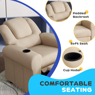 HOMCOM Kids Recliner Chair, PU Leather with Adjustable Backrest, Footrest, Padded Headrest, Beige 