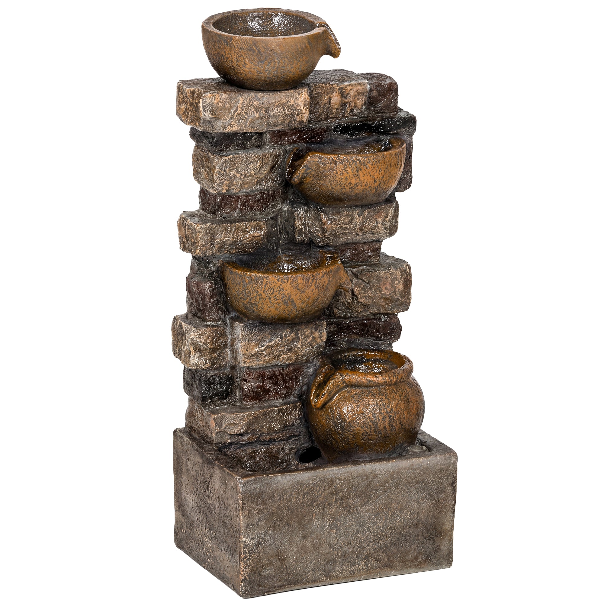 Outsunny 28" 5-Tier Outdoor Fountain, Cascading Waterfall Feature with LED Lights, Adjustable Flow, Rustic Brown 
