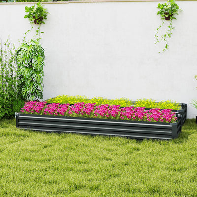 Outsunny 60 x 240cm Galvanised Steel Planter, with Open Bottom, Pack of 2 