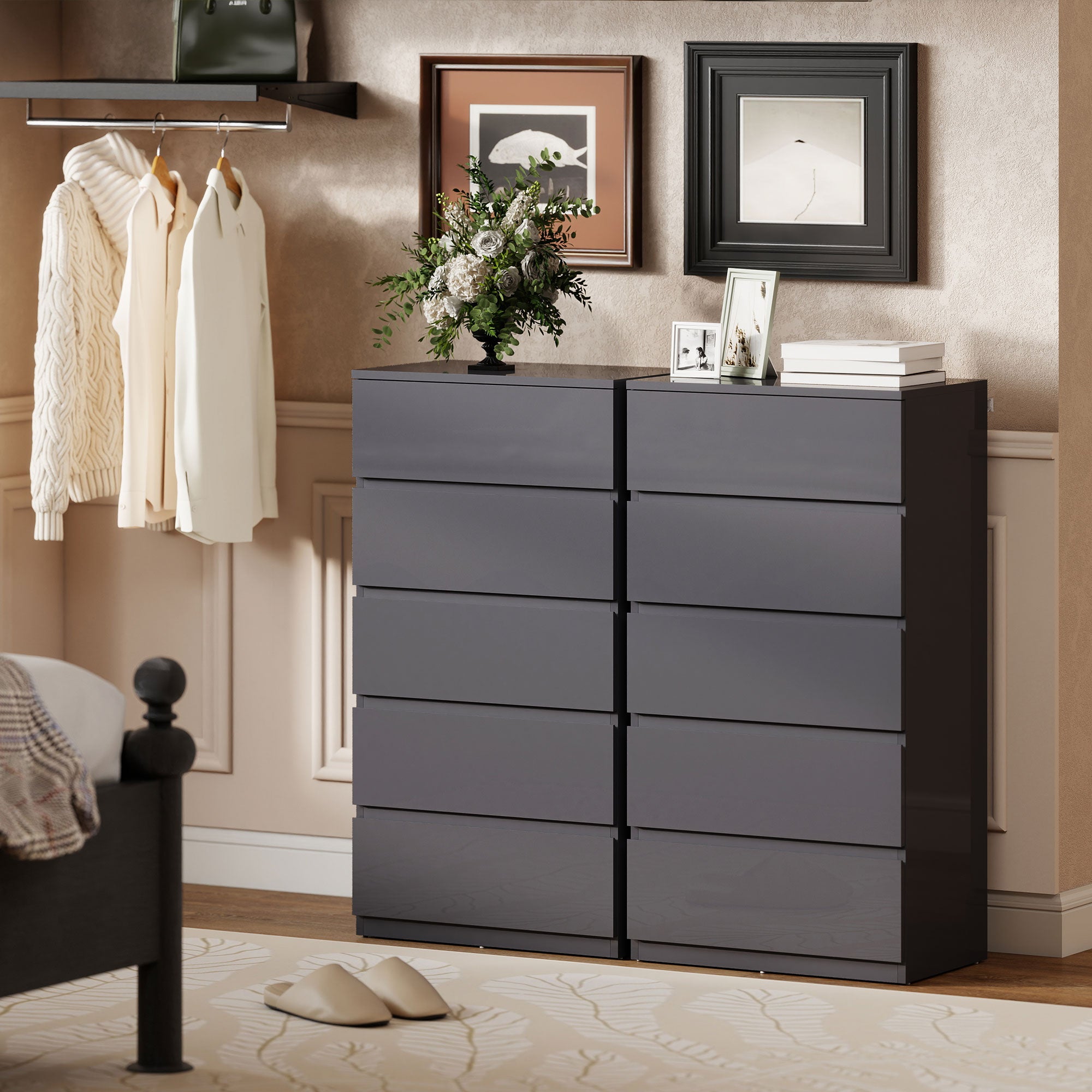 HOMCOM Chest of Drawers, 5-Drawer Storage Cabinets, Modern Dresser, Storage Drawer Unit for Bedroom 