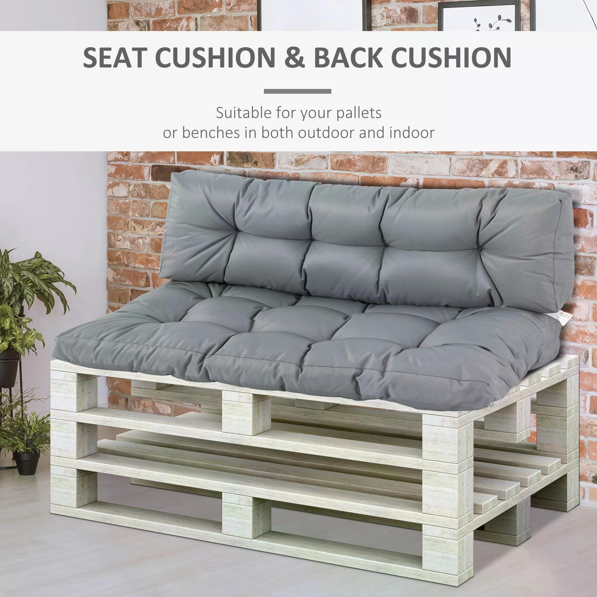 Outsunny 2Pcs Garden Tufted Pallet Cushions Seat Pad Back Cushion Indoor Outdoor Grey 