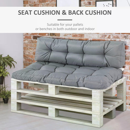 Outsunny 2Pcs Garden Tufted Pallet Cushions Seat Pad Back Cushion Indoor Outdoor Grey 