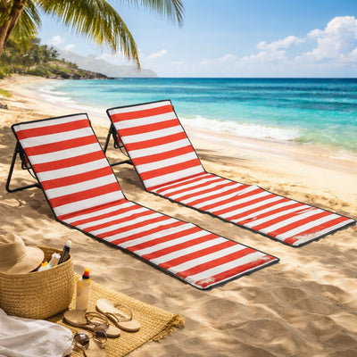 Outsunny Set of 2 Foldable Garden Beach Chair Mat, Outdoor Sun Lounger Seats with Adjustable Back, Magazine Pocket, Carry Bag 