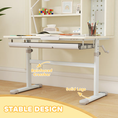 AIYAPLAY Kids Desk Height Adjustable with Tilt-Desktop, Hutch, Drawer, Storage Shelf, Pegboard, for 3-12 Years Old, Natural 