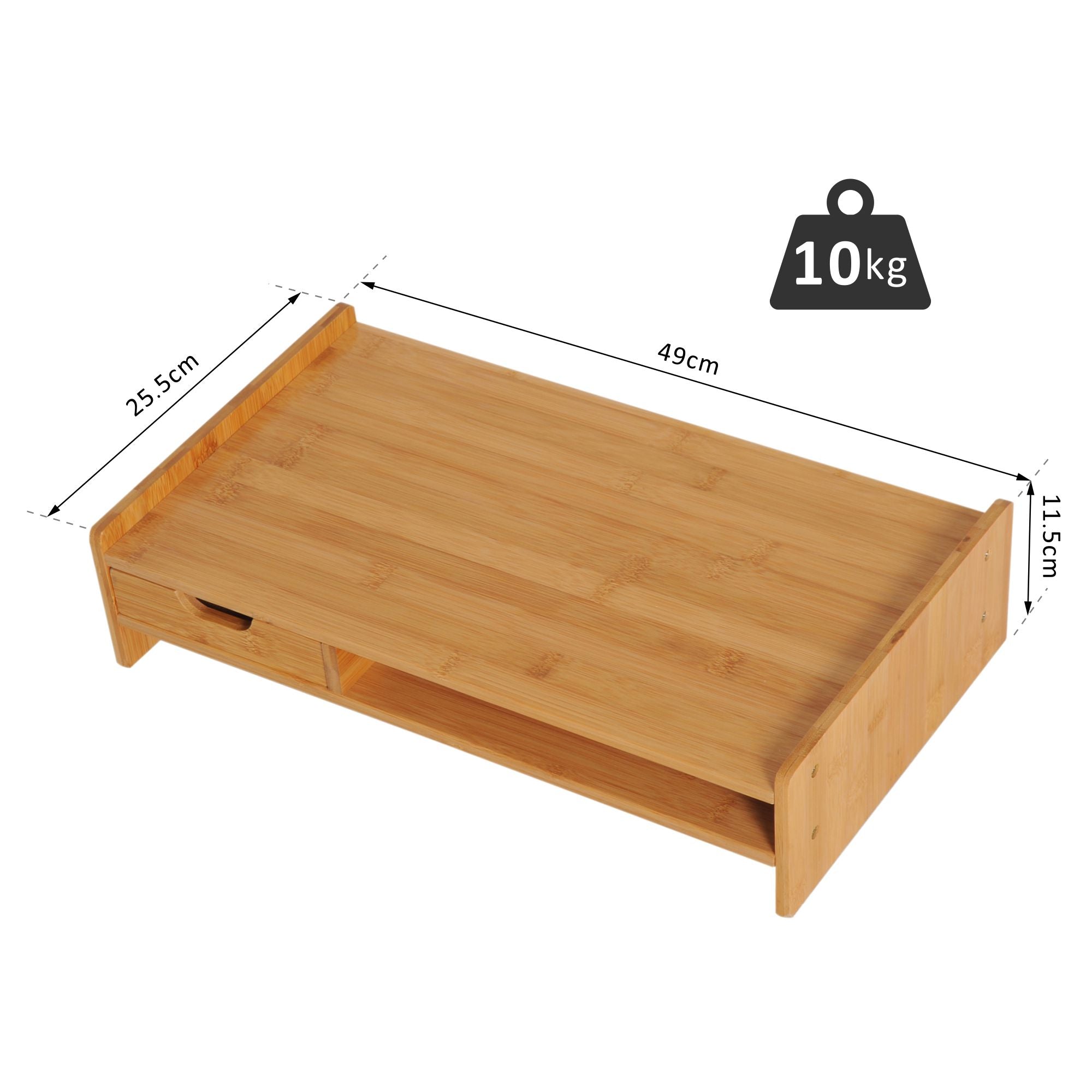 HOMCOM Monitor Riser Laptop PC Plinth Stand TV Computer Desktop Organiser W/ Drawer Bamboo 