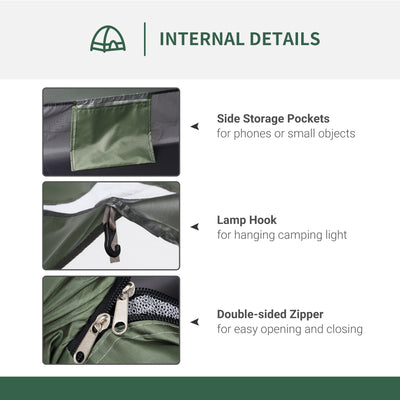 Outsunny 2 Person Camping Tent, Camouflage Tent with Zipped Doors, Storage Pocket, Portable Handy Bag, Dark Green 
