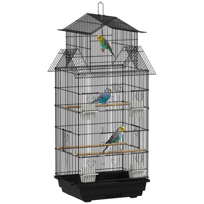 PawHut Metal Bird Cage with Plastic Swing, Perch, Food Container, Tray, Handle, for Finches, Canaries, 43 x 32.5 x 104cm 