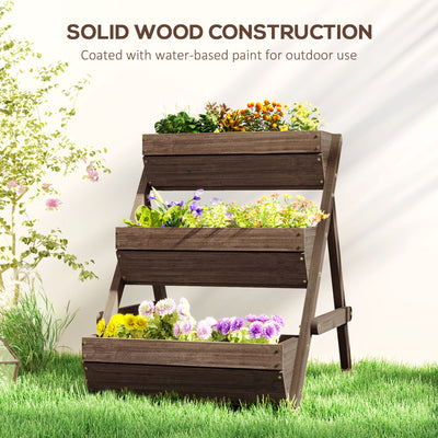 Outsunny 3 Tier Raised Garden Bed Wooden Elevated Planter Box Kit, 66L for Flower, Vegetable, Herb, 65x75x78cm, Tan 