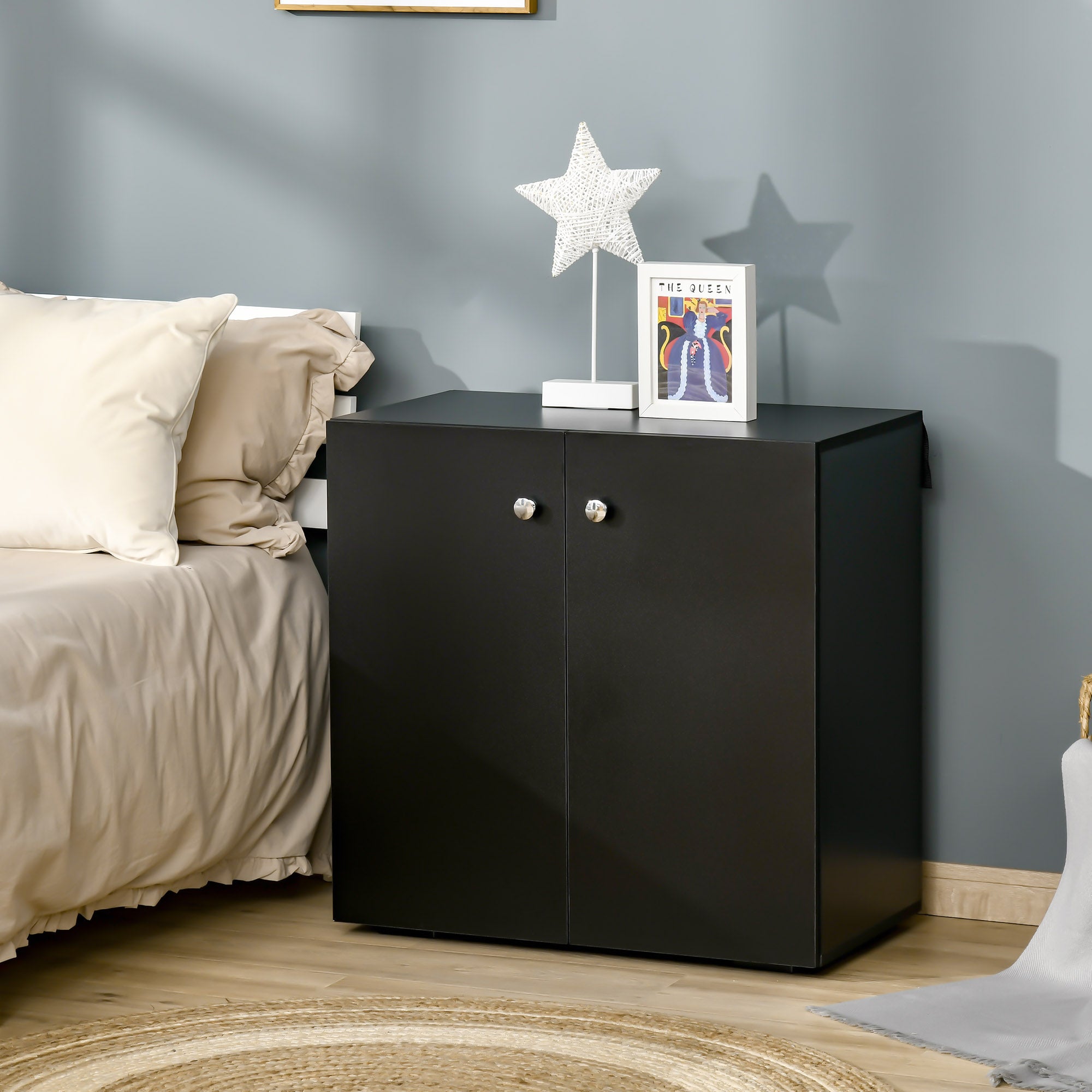HOMCOM Storage Cabinet w/ Two Shelves Wooden Sideboard Freestanding Kitchen Cupboard Bookcase - Black 