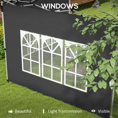 Outsunny Gazebo Side Panels, Sides Replacement with Window for 3x3(m) or 3x4m Pop Up Gazebo, 2 Pack, Black 