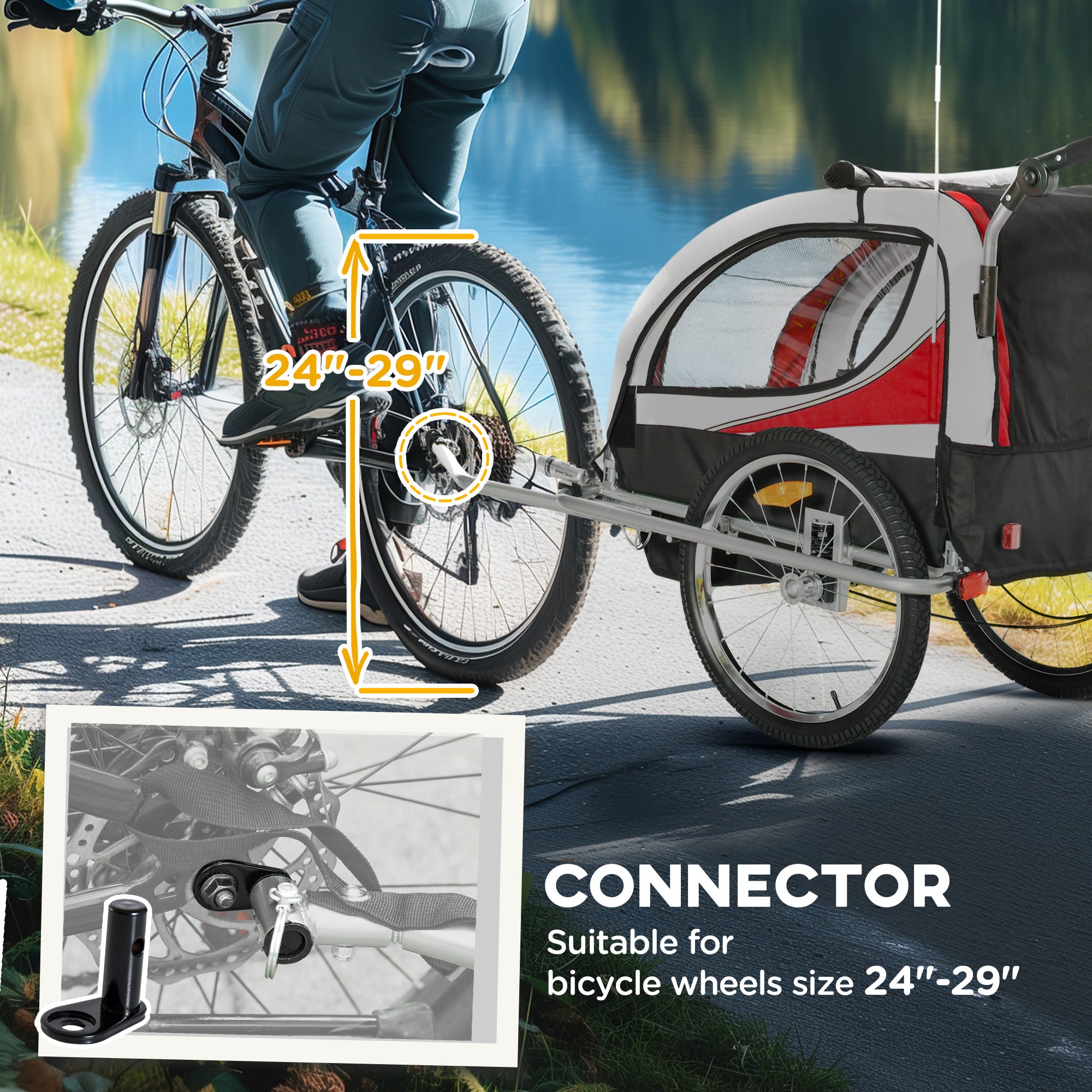 HOMCOM Baby Bike Trailer, Child Bicycle Trailer with 5 Point Harness, Steel Frame, Reflectors, Safety Flag, Hitch Coupler, Red 