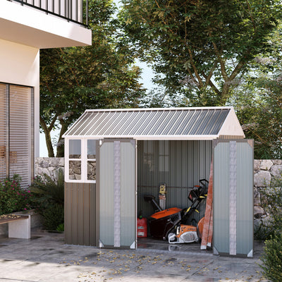 Outsunny 8 x 6 ft Galvanised Garden Shed, Outsoor Metal Storage Shed with Double Doors Window Air Vents for Patio, Lawn, Grey 
