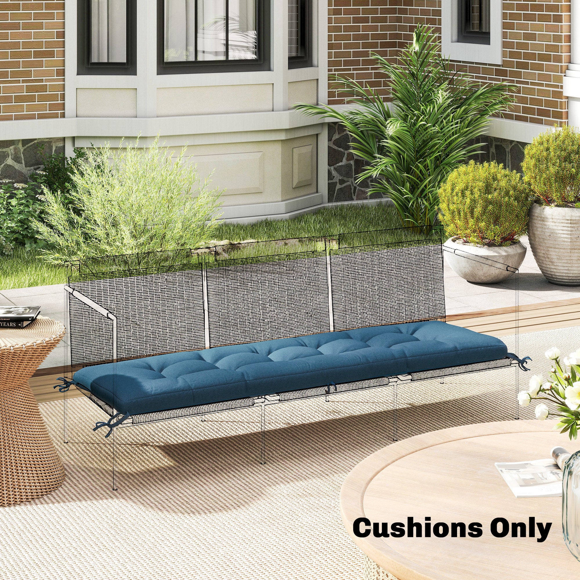 Outsunny Sun Lounger Cushion, Memory Foam Patio Chair Cushion with Ties, Outdoor Seat Pad Fits 190 x 60 cm Lounger, Blue 