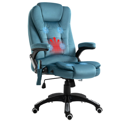 Vinsetto Massage Recliner Chair Heated Office Chair with Six Massage Points Velvet-Feel Fabric 360\'c2\'b0 Swivel Wheels Blue