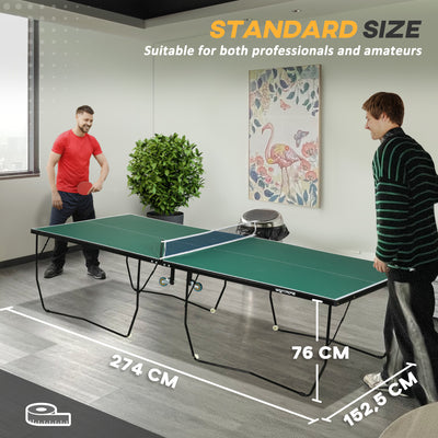 SPORTNOW 9FT Folding Table Tennis Table, with 8 Wheels, for Indoor Use - Green 