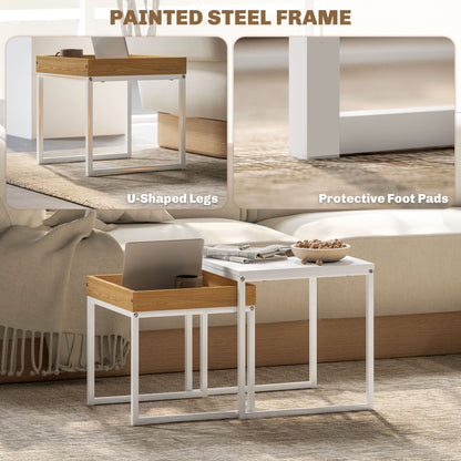 HOMCOM Set of Two Boxy Nesting Tables - White/Wood-Effect 