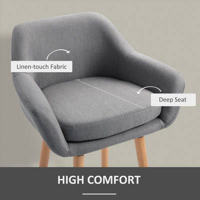 HOMCOM Set of 2 Bar Stools Modern Upholstered Seat Bar Chairs w/ Metal Frame, Solid Wood Legs Living Room Dining Room Fabric Furniture - Grey 