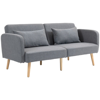 HOMCOM Two-Seater Click-Clack Sofa Bed, with Pillows - Grey 