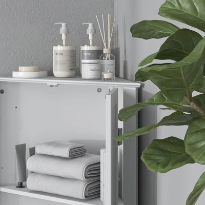 kleankin Triangle Bathroom Cabinet, Corner Bathroom Storage Unit with Adjustable Shelf and Recessed Door, Free Standing, White 