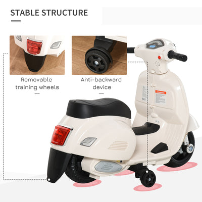 HOMCOM Vespa Licensed 6V Kids Electric Motorbike Ride On Motorcycle  Battery Powered for 18-36 Months with Horn Headlight White 