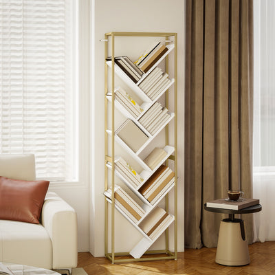 HOMCOM 10 Shelf Modern-Style Bookshelf - Gold Tone/White 