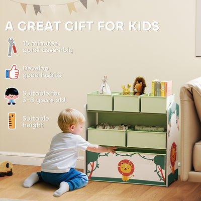 AIYAPLAY Kids Toy Storage Units, 3-Tier Toy Organiser Shelf with 6 Removable Boxes for Kids, Bedroom, Playroom, Green 