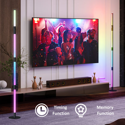 HOMCOM LED Floor Lamp, 360\'c2\'b0 RGB Detachable Corner Floor Lamp with App & Remote Control, Colour Changing Standing Lamp with Music Sync & Timing, for Living Room, Game Room, Dark Grey