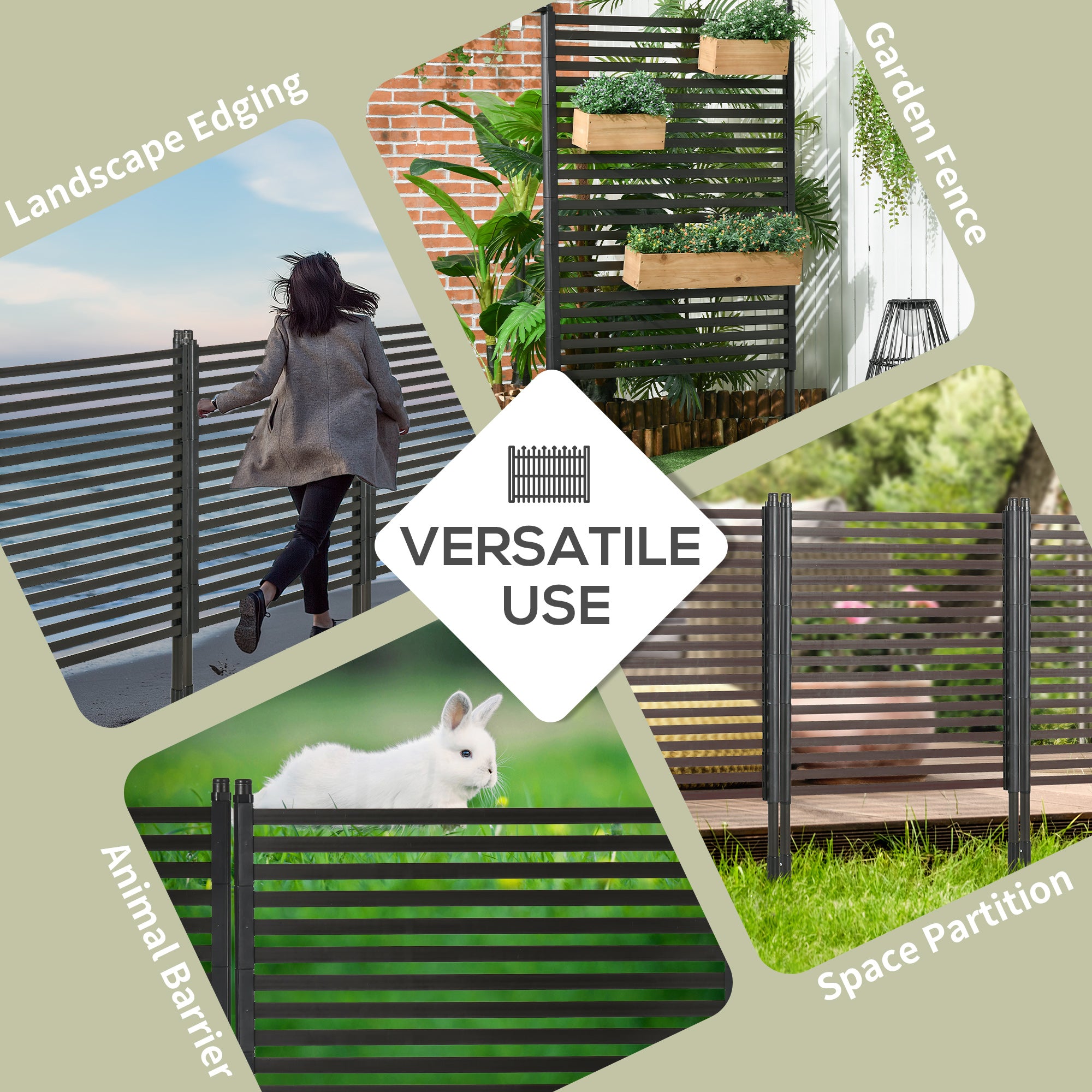 Outsunny Garden Fence with 2 Standing Ways for Hard & Soft Ground, Decorative Outdoor Divider, Animal Barrier Fence, Brown 