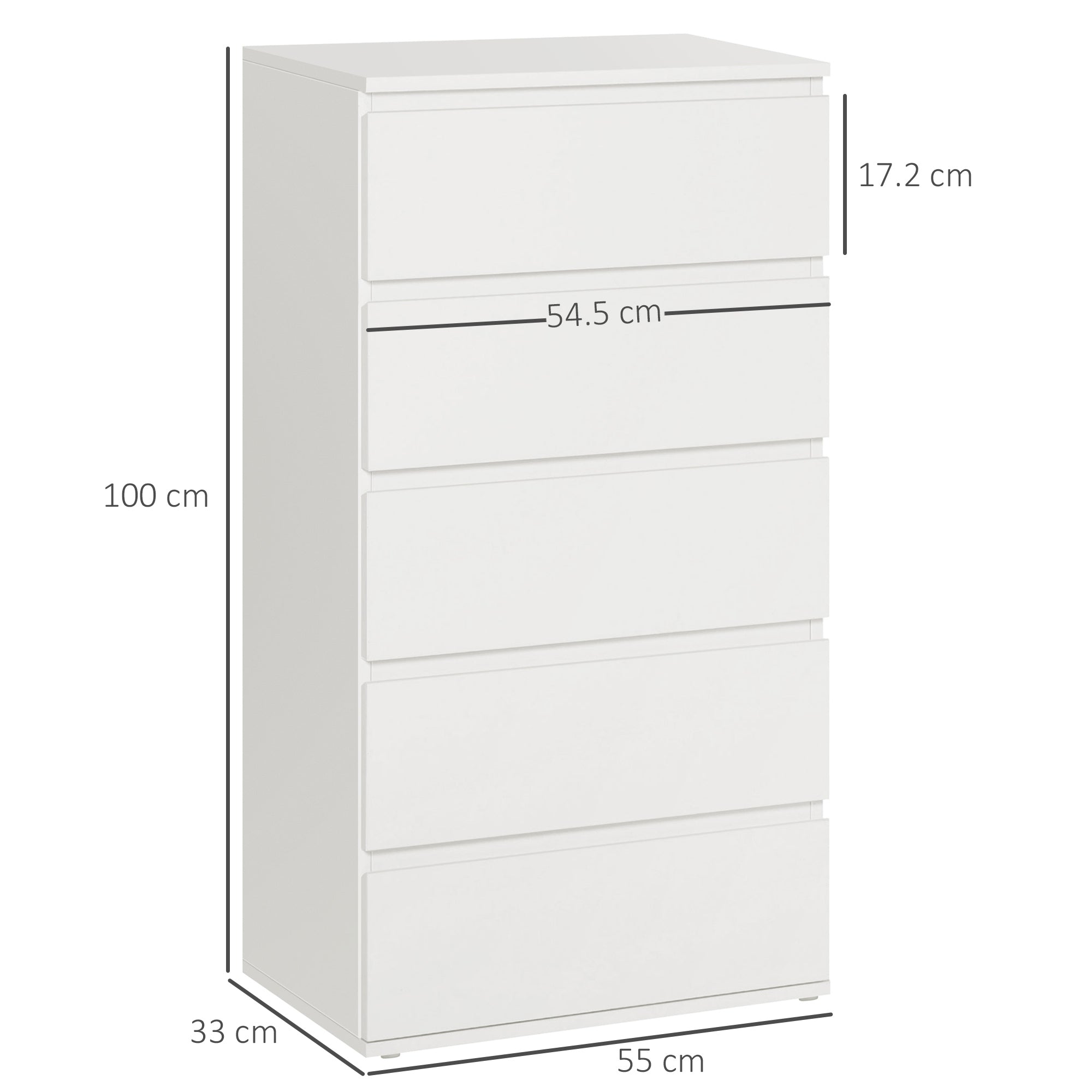 HOMCOM Chest of Drawers, 5 Drawers Storage Cabinet Floor Tower Cupboard for Bedroom Living Room, White 