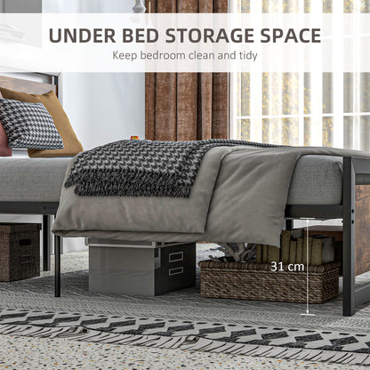 HOMCOM King Size Metal Bed Frame with Headboard & Footboard, Strong Slat Support Full Bed Frame w/ Underbed Storage Space, Bedroom Furniture For Adults 