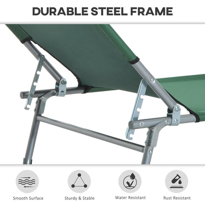 Outsunny Reclining Sun Lounger Chair Folding Camping Bed with 4-Position Adjustable Backrest, for Travel Indoor Outdoor Office Fishing, Green 