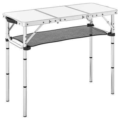 Outsunny 3ft Folding Camping Table, Picnic Table with Mesh Storage Layer, Carrying Bag and Metal Frame, Cream White 
