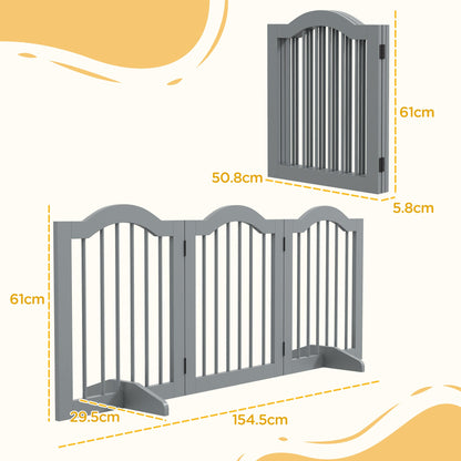 PawHut 3 Panels Dog Gate w/ Support Feet Fence Safety Barrier Freestanding Wood Light Grey 