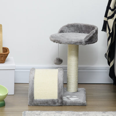 PawHut Cat Tree, Kitten Scratcher Activity Centre, with Sisal Scratching Post, Toy Ball - Grey 