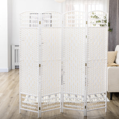 HOMCOM 4 Panel Folding Room Divider, Privacy Screen, Freestanding Paravent Partition Separator for Living Room, Bedroom and Office, 160 x 170cm, White 