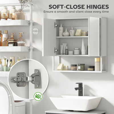 HOMCOM Bathroom Mirror Cabinet with Soft-Close Doors and Adjustable Shelf - White 