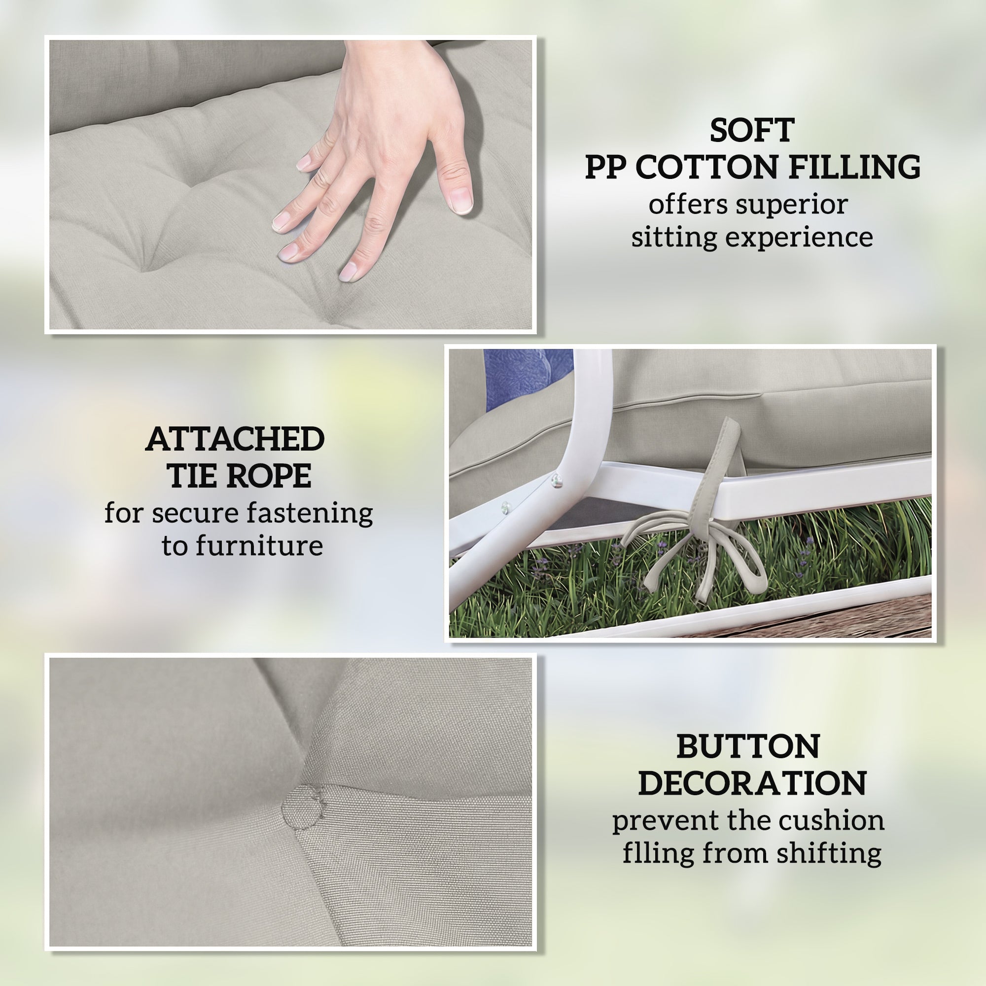 Outsunny Garden Bench Cushion, 2 Seater Swing Chair Cushion, Seat Pad with Ties for Indoor and Outdoor Use, 110 x 120 cm 
