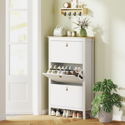 HOMCOM Modern Three-Drawer Shoe Cabinet - White 