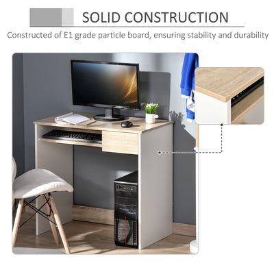 HOMCOM Compact Computer Desk with Keyboard Tray, Home Office Desk with Drawer for Bedroom Study, Oak Colour 