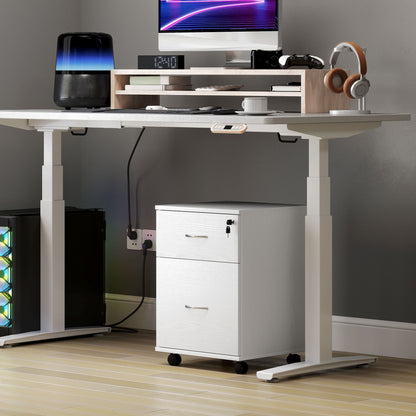 HOMCOM Two Drawer Lockable Filing Cabinet - White Wood Grain 