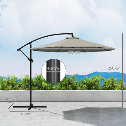 Outsunny 3m Overhanging Cantilever Parasol, with Cross Base - Light Grey 