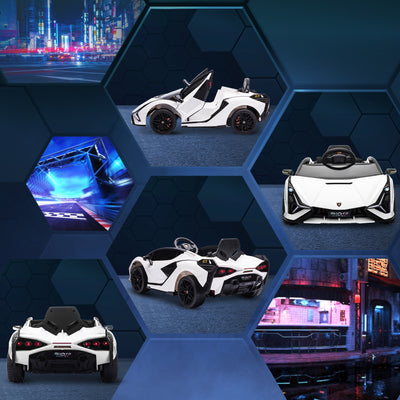 HOMCOM Lamborghini Sian Licensed 12V Kids Electric Ride On Car 2 Motors Toy Car with Remote Control Music Lights MP3 for 3-5 Years White 