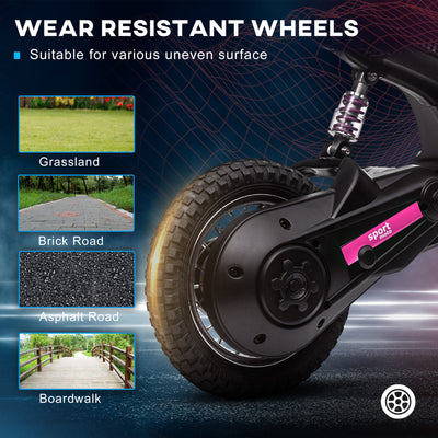 HOMCOM 24V Electric Motorbike with Twist Grip Throttle, Music, Horn, 12" Pneumatic Tyres, 16km/h Max Speed - Pink 