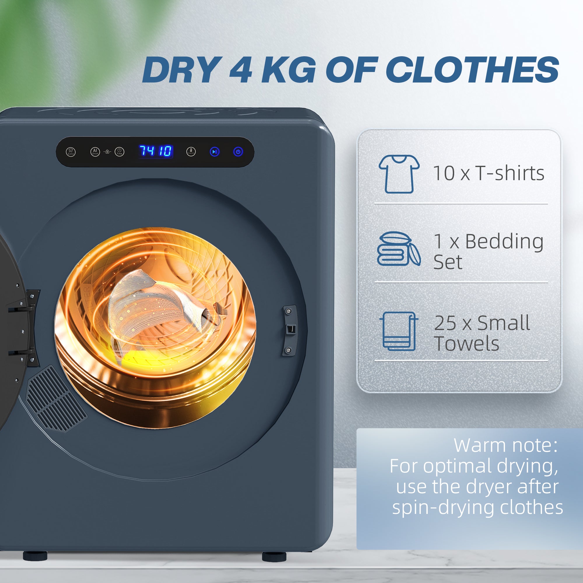 HOMCOM 5kg Compact 40-60℃  Tumble Dryer Blue 