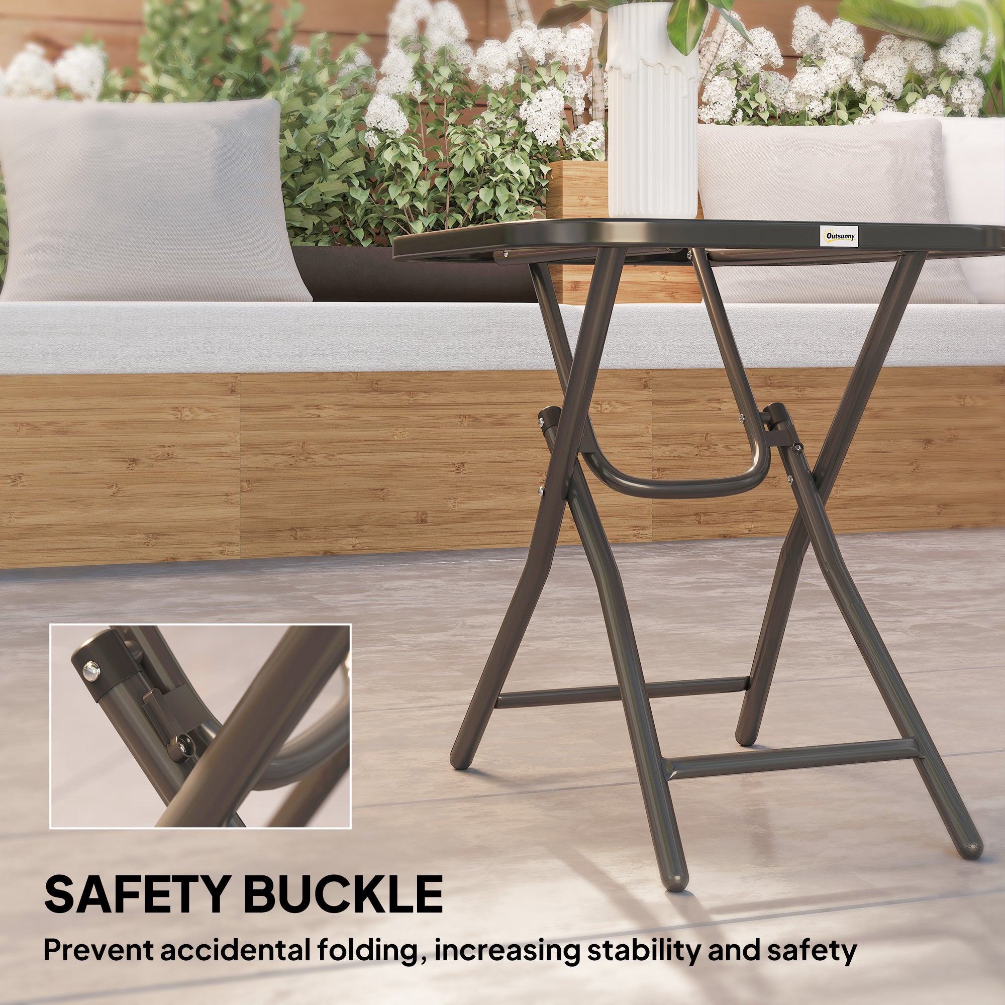 Outsunny Foldable Garden Table Square Folding Table for Patio Garden 45 x 45 x 50Hcm Black 