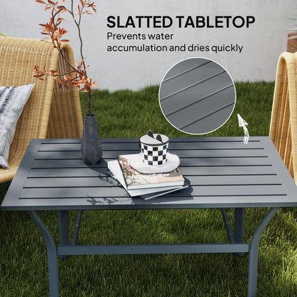 Outsunny Metal Garden Coffee Table, Rectangular Outdoor Side Table with Slatted Tabletop, Foot Pads for Outside, Garden, Balcony, Porch, 91.5 x 55 x 45cm, Dark Grey 
