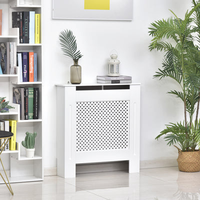 HOMCOM Wooden Radiator Cover Heating Cabinet Modern Home Furniture Grill Style  White Painted (Small) 