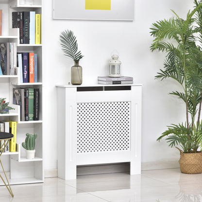 HOMCOM Wooden Radiator Cover Heating Cabinet Modern Home Furniture Grill Style  White Painted (Small) 